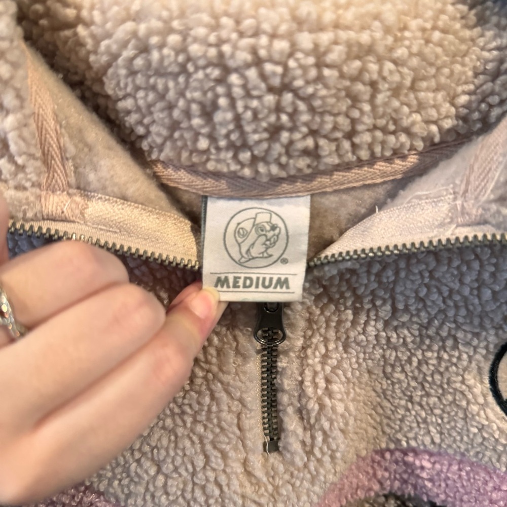 Bucees Women's Pullover Sherpa Fleece Pink Quarter Zip Jacket Medium - Picture 2 of 4